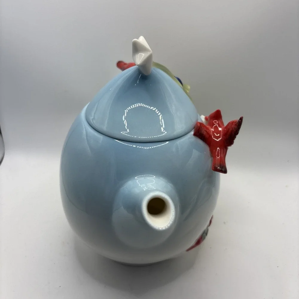 Vtg Pier 1 Imports Christmas Tree & Cardinal 3D Hand-painted‎ Porcelain Teapot